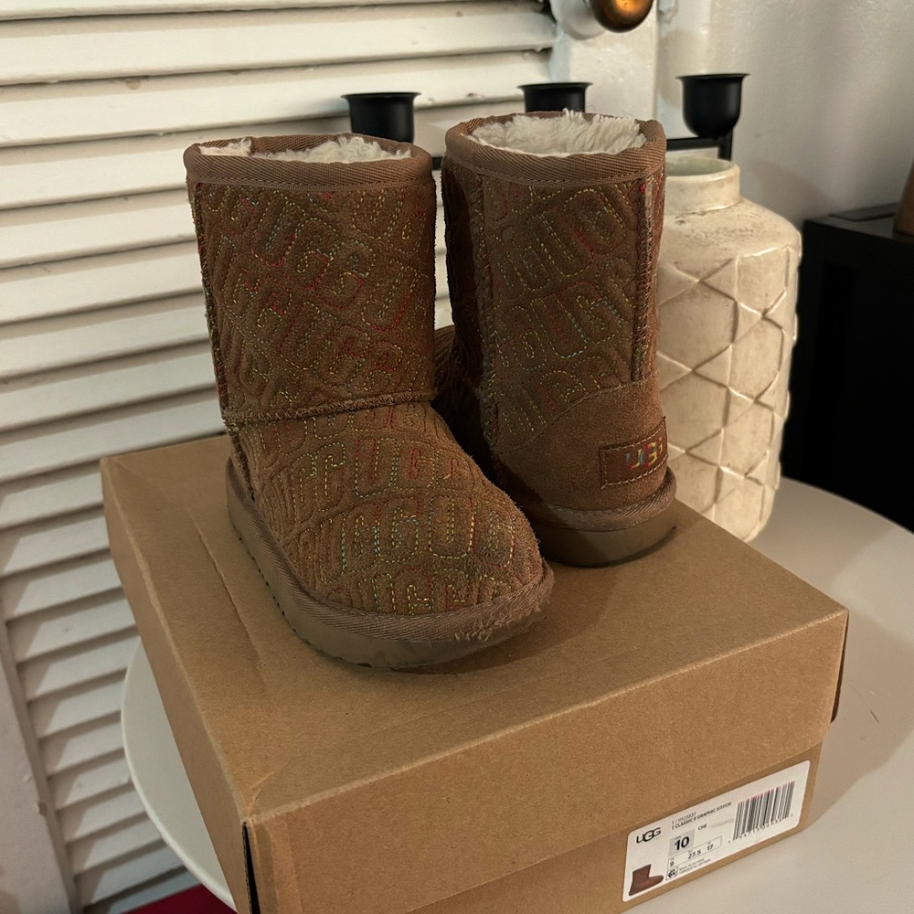 Children’s Size 10 Brown Uggs with Rainbow Logo, Like Brand New